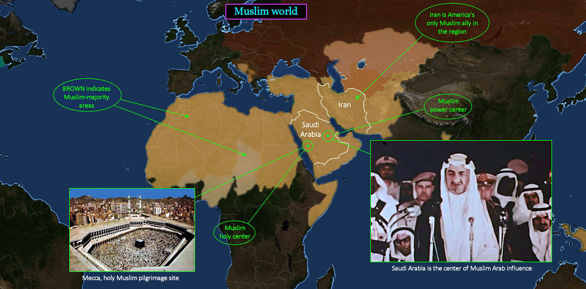 Muslim world, Saudi Arabia, 1970s&emsp;map